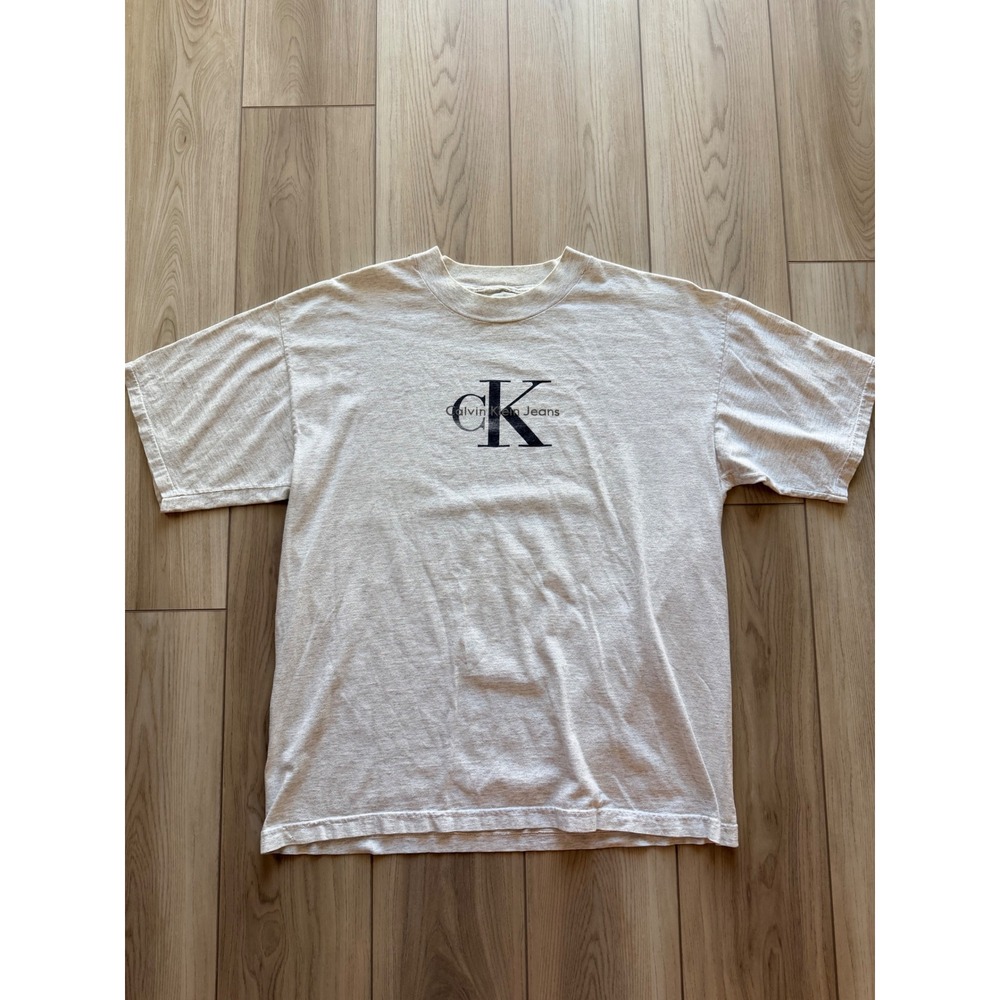 Vintage 90s Calvin Klein Jeans T-Shirt Mens XL Gray CK Logo Single Stitch Tee